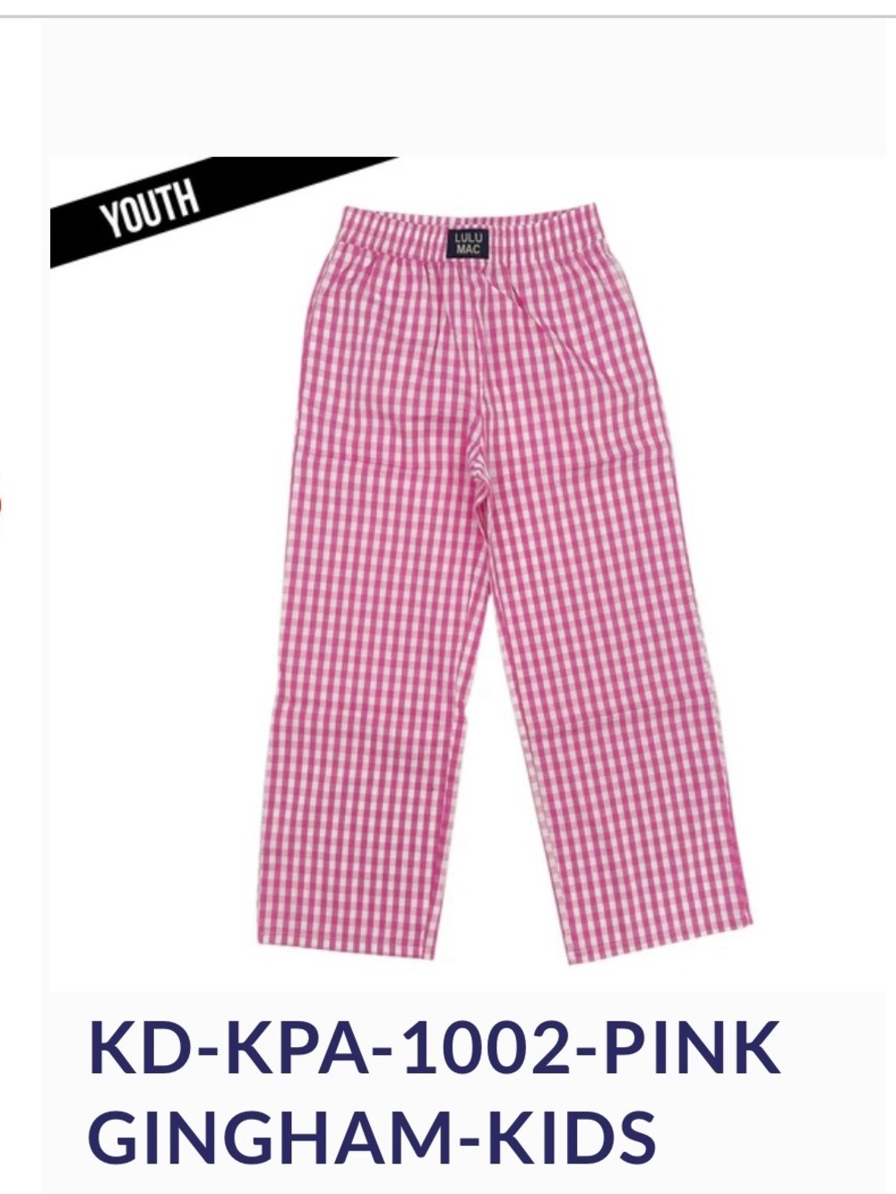 Lulu Mac Pink Gingham Kids Pants